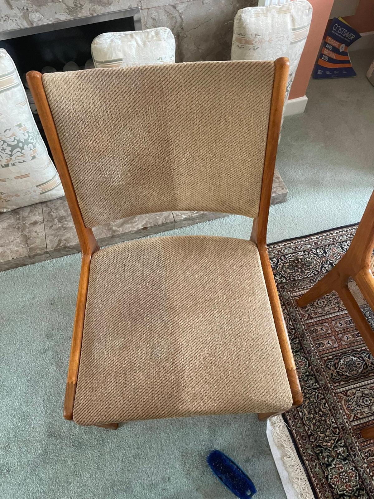 Dining chair fabric professionally cleaned with stains removed