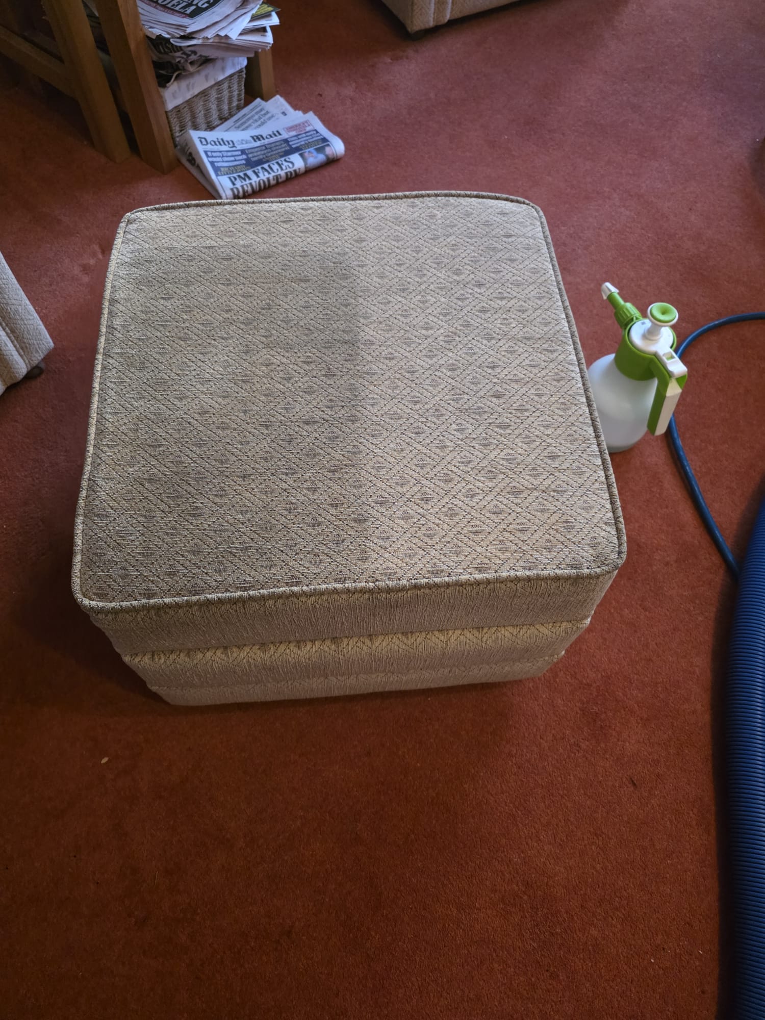 Footstool fabric cleaned and restored to original condition